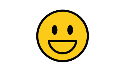 Fototapeta premium Happy Smiley Face Icon, Simple Yellow Emoticon with Open Mouth and Black Outline