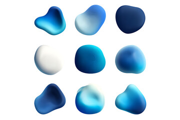 Set of Modern Blue 3D Gradient Liquid Shapes, isolated on a transparent background.