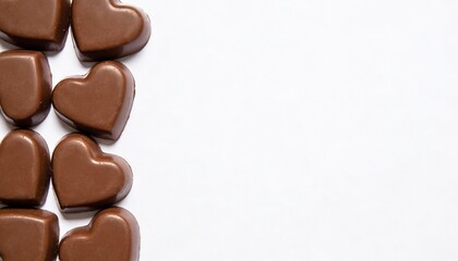 Fototapeta premium Heart Shaped Chocolates Isolated on White Background with Copy Space