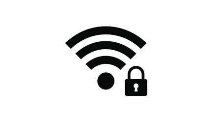 Black and white icon representing secure wireless network connection and data protection