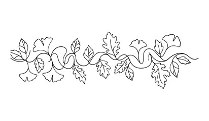 Fototapeta premium Hand-Drawn Black And White Line Art Branch With Simple Leaves Decoration