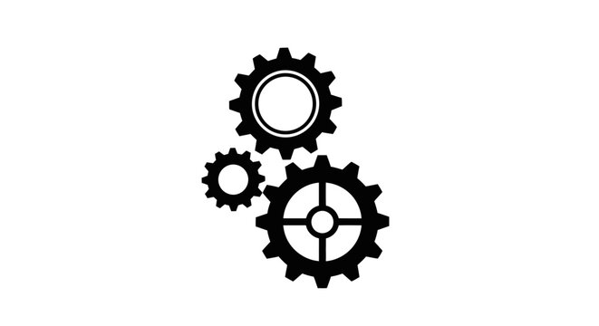 Three black gears interlocking, symbolizing mechanical engineering and teamwork.