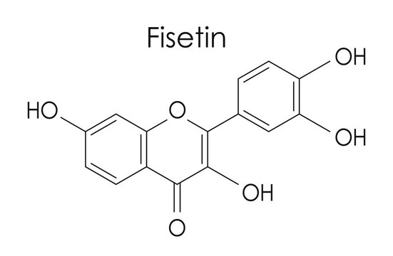 Fisetin chemical formula, molecular structure on white background