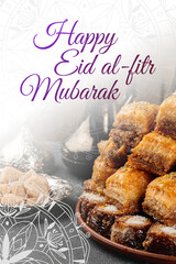 Fototapeta premium People celebrating Eid al-Fitr with sweet treats and desserts in a festive setting