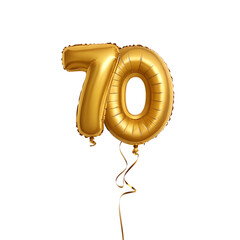 Number 70 Luxury Golden Foil Balloon Isolated on White Background PNG