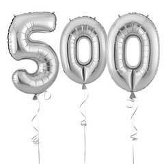 Number 500 Silver Foil Balloon Isolated on White Background PNG