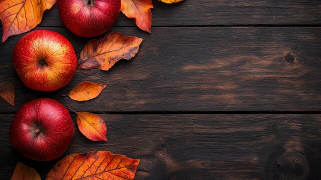 selective focus autumn organic harvest on wooden table with leaves