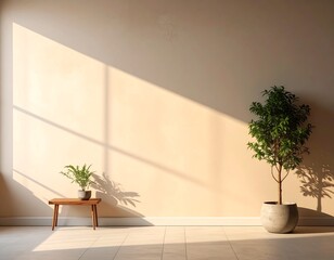 Evening light and shadow on plain wall 