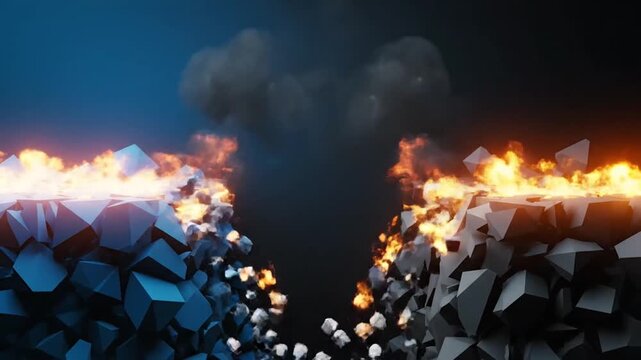 bridge explosion, concept of conflict, destruction, connection, gap, crisis, breaking