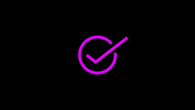 Animation of a checkmark icon in a  circle on a black background