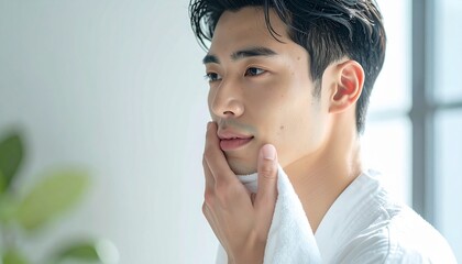 青ひげや剃り残しがある若い男性の顔　口元や顎のクローズアップ　メンズスキンケア・美容・脱毛イメージ