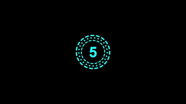 Ten seconds timer on black background, 10 second countdown timer with doth circle animation for start and end time alert. Ten to zero count concept.