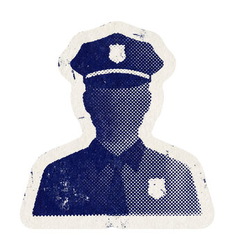 Police officer silhouette standing paper sticker cutout.