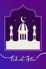 Fototapeta premium Celebration of Eid al-Fitr with a mosque design and crescent moon in the background