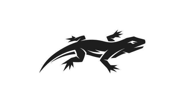 Black lizard silhouette on white background