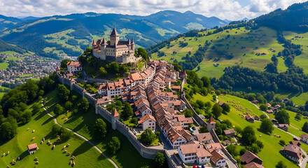 Overhead Drone Photo Gruyres Medieval