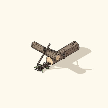 Detailed Isometric Wooden Log Deadfall Animal Trap Primitive Hunting Device Object Illustration