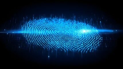 Digital fingerprint glowing in blue, representing security and identity verification.