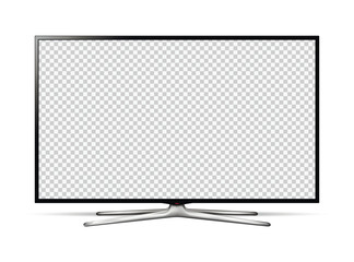Realistic illustration of black TV with blank transparent screen isolated on white background