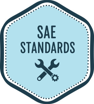 SAE Standards Badge Icon with Wrench and Gear for Engineering and Automotive Certification