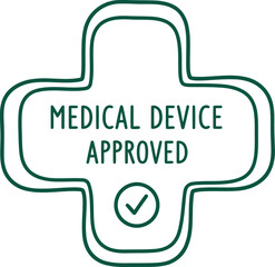 Obraz premium Medical Device Approved Badge Icon with Check Mark for Healthcare Certification and Compliance