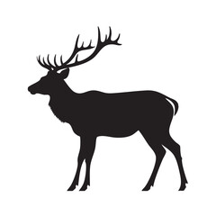 Obraz premium Illustration of black silhouette of an elk or deer with large antlers