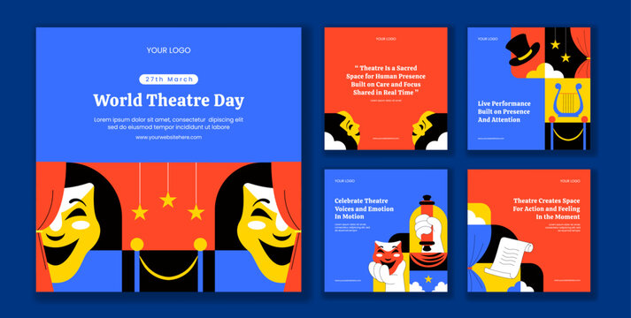 World Theatre Day Flat Cartoon Hand Drawn Social Media Post Illustration Template