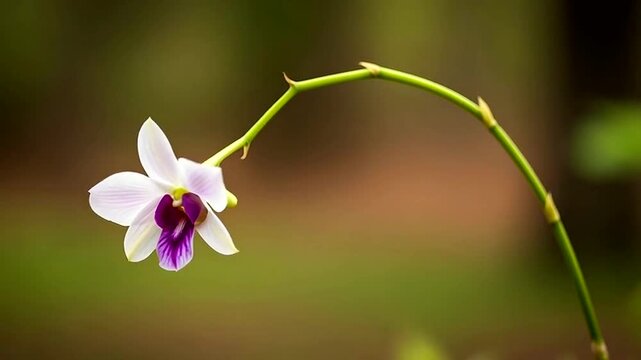 Delicate Orchid Blossom with White and Purple Petals in Nature.