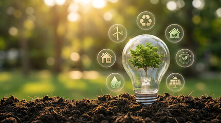 Green Technology and Smart Ecology Concept in Lightbulb