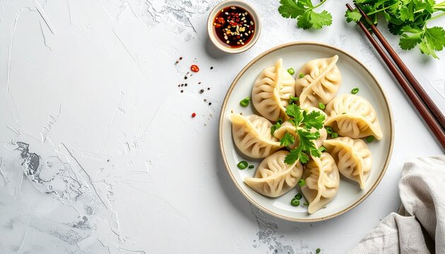 Chinese Dumplings Flat Lay Copy Space