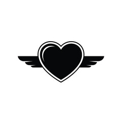 Heart with wings icon, black silhouette, simple graphic symbol, vector illustration, love and freedom concept, abstract emblem, clean design featuring romantic, valentine, flying with art and logo