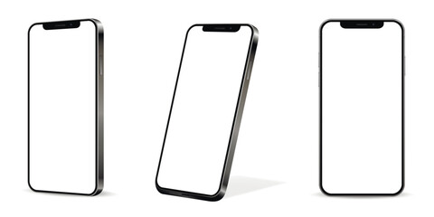 Smartphone with blank screen mockup. Realistic mobile phone isolated on white background