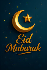 Eid Mubarak celebration with golden crescent moon and star