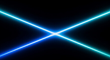 Futuristic Blue Abstract Light Beams on Dark Background, Data Transmission Network and Fiber Optic Technology Concept with Copy Space
