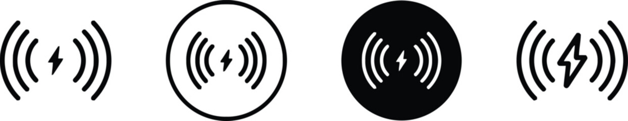Fototapeta na wymiar Wireless charging symbol, energy transfer icon, Qi technology logo, abstract ripple effect with lightning bolt, modern tech pictogram, power symbol, digital 
