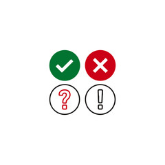 Decision making symbols for yes no maybe and warning