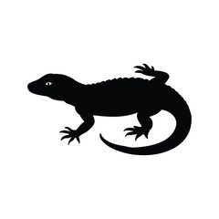 Obraz premium reptile scales close up silhouette vector illustration, Detailed black silhouette of a lizard sitting on flat ground vector illustration for nature and wildlife designs