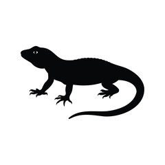 Obraz premium reptile in desert silhouette vector illustration, Elegant black silhouette vector illustration of a lizard walking on a flat surface with clean lines