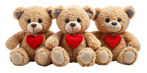 Three brown teddy bears with red hearts on black background 1