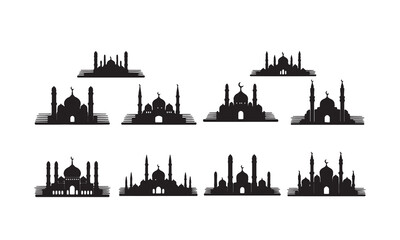 Fototapeta premium Mosque silhouettes vector set. Islamic architecture, domes, and minarets for Ramadan and Eid.