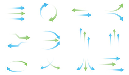Healthy Green Airflow Direction Arrows for Sustainable Ventilation and Fresh Air Icons, Fresh Air Stream Motion Signs for HVAC Climate Control and Healthy Home Ventilation