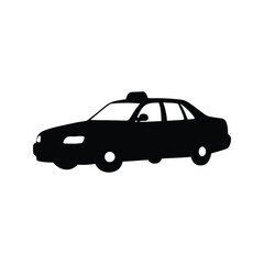 Naklejka premium taxi parked on street silhouette vector illustration, Classic black and white taxi cab with rooftop light silhouette vector illustration for travel and transportation designs