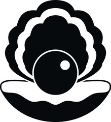 Obraz premium Black and white silhouette of an opened clam showing a precious pearl