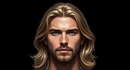 Portrait of a handsome man with long blonde hair and a confident gaze.