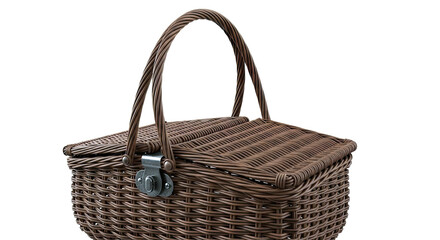 Brown Wicker Picnic Basket with Handle and Latch