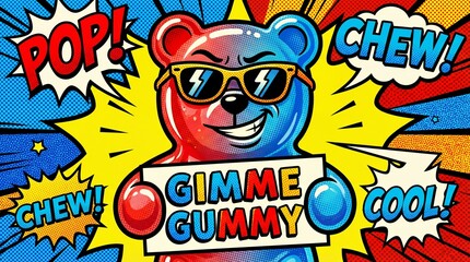 Fototapeta premium Cool Gummy Bear Character Wearing Sunglasses in Retro Pop Art Style