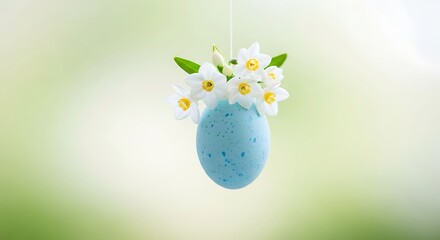 Easter egg adorned with flowers against a blurred background.