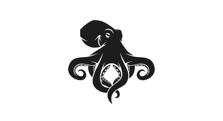 Black octopus silhouette on white background © Verdik