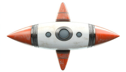 Retro rocket ship flying upward