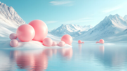 Surreal Pink Orbs in Snowy Landscape